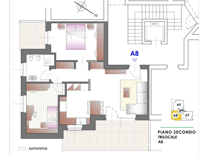 Trilocale classe A – Secondo piano – Appartamento A8